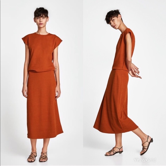 Zara Dresses Zara Burnt Orange Midi Dress Poshmark